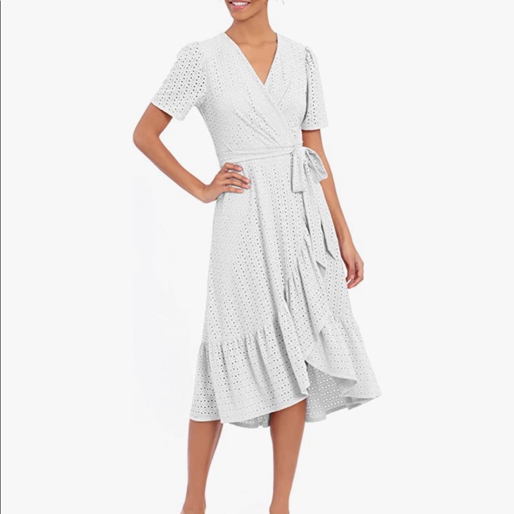 NWT London Times white eyelet wrap dress, Size 10